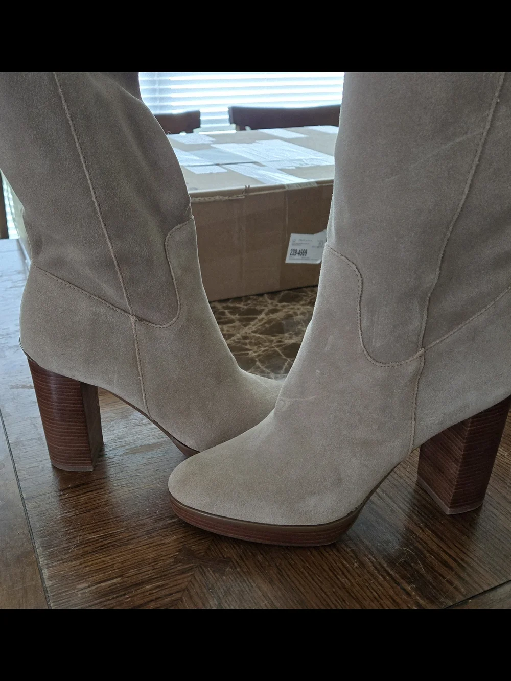 Michael Kors Taupe Suede Over-the-Knee Boots w/ Brown Stacked 3½
